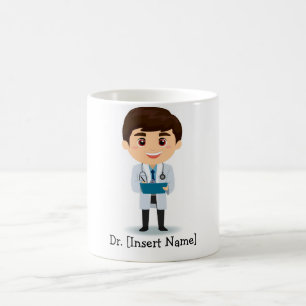 Mug Docteur mignon personnalisé, mâle de brune