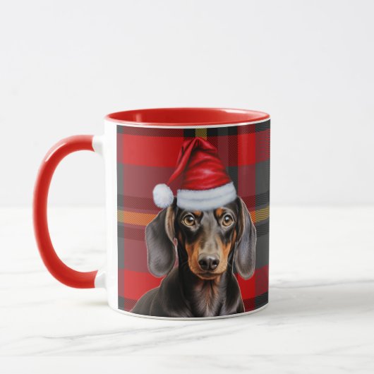 Mug Dog Lover's Red Plaid Smooth Dachshund Holiday (Gauche)