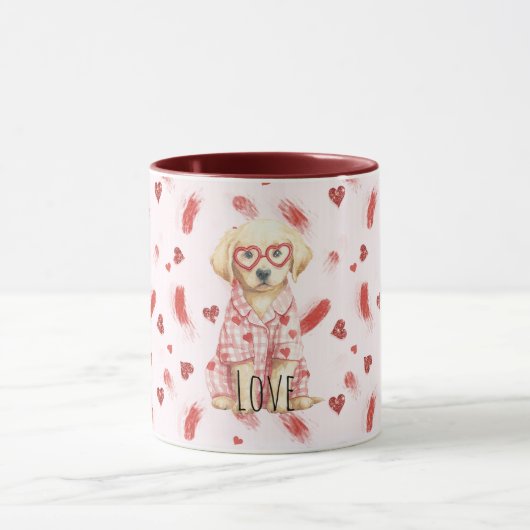 Mug Dog with Heart Glasses Glitter Love Hearts (Centre)