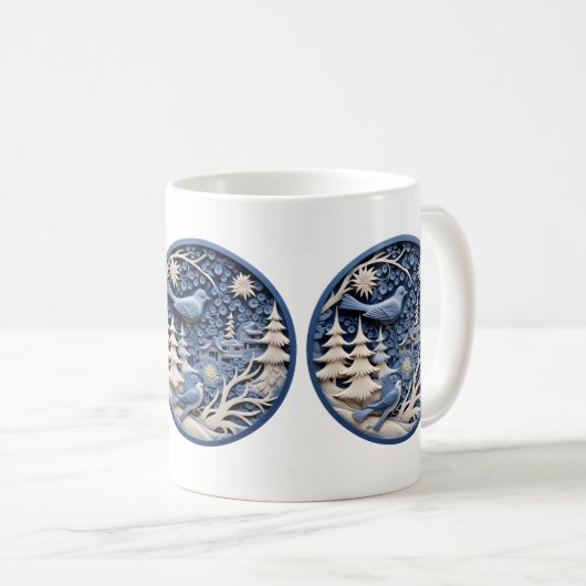 Mug d'oiseaux de Noël 3D (Devant droit)