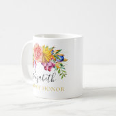 Mug Domestique de bouquet floral d'honneur avec le nom (Devant gauche)