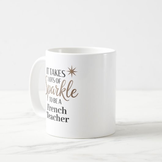 Mug Don de devis Sparkle pour enseignant français (Devant gauche)