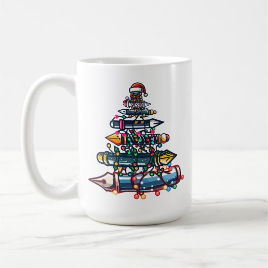 Mug Don de l'enseignant de Noël réfléchi, stylo sapin (Gauche)