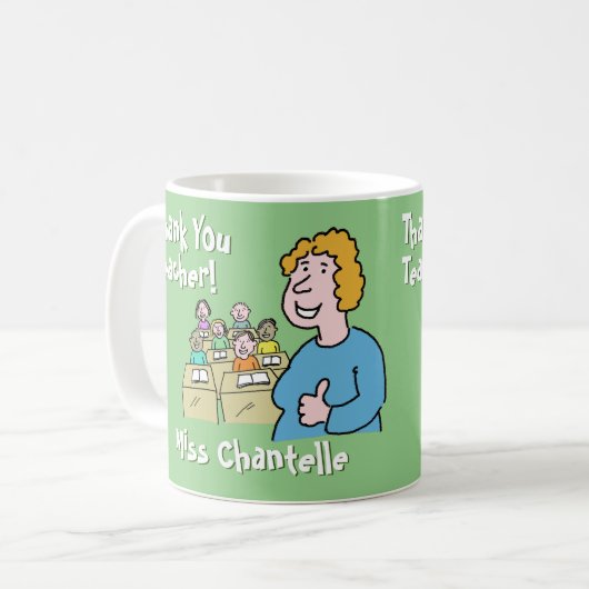 Mug Don de l'enseignant. Merci à une enseignante (Devant gauche)