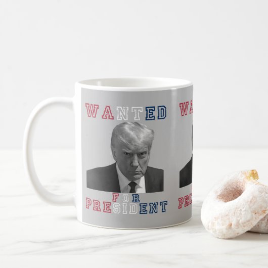 Mug Donald Trump Mugshot Recherché pour le président 2 (Avec donut)