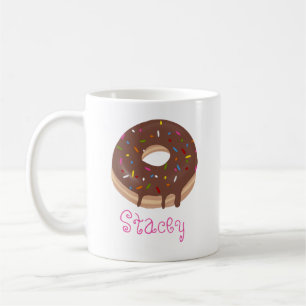 Mug Donut au Chocolat Personnalisé Nom Rose Café