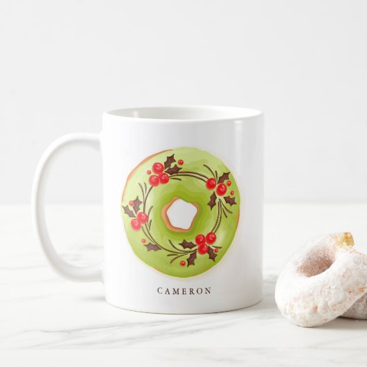 Mug Donuts de Noël Matcha Holly Personnalisés (Avec donut)