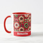Mug Donuts de Noël Rouge Rétro Rouge Tartan Plaid (Gauche)