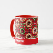 Mug Donuts de Noël Rouge Rétro Rouge Tartan Plaid (Devant gauche)