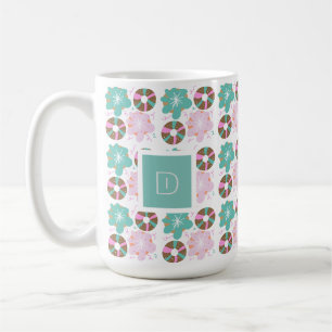 Mug Donuts Glaçage de Noël Doodles Roses Initiales