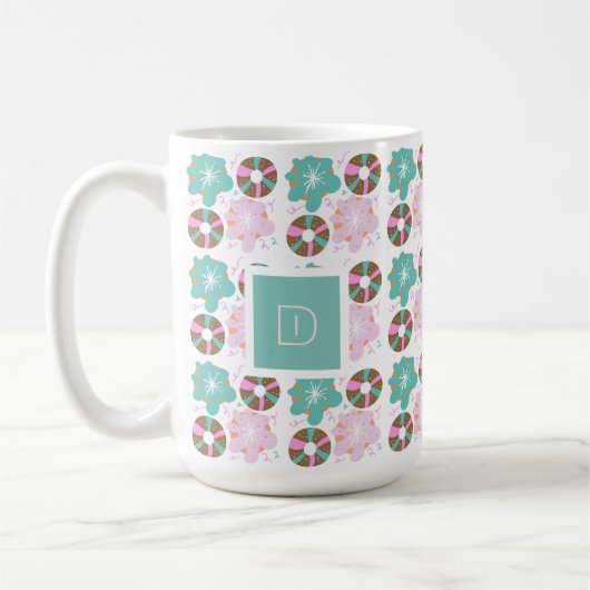 Mug Donuts Glaçage de Noël Doodles Roses Initiales (Gauche)