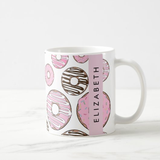Mug Donuts Roses, Donuts Blancs, Sprinkings, Votre Nom (Droite)