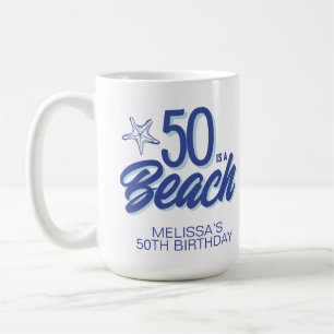 Mug Doodle à main lunaire 50e anniversaire de plage