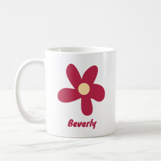 Mug Doodle de fleur rouge avec nom ou autre texte