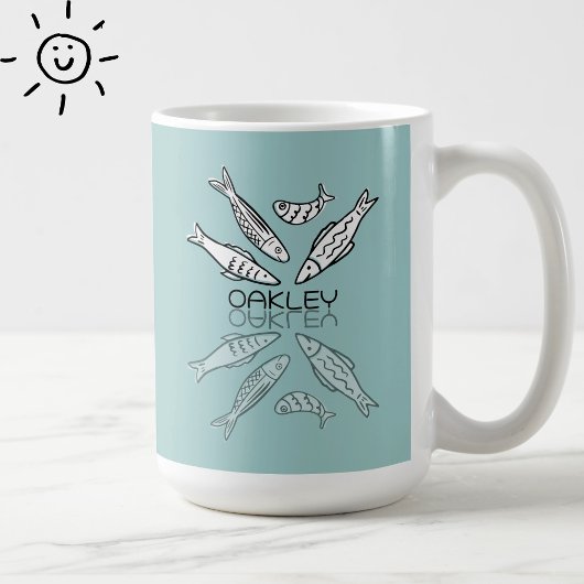 Mug Doodle de sardines bleues mignonnes avec nom perso