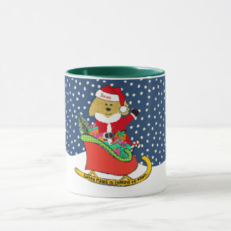 Mug Doodle doré de Noël personnalisé Père Noël Sleigh