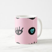 Mug Doodle Fille : Coeurs Des Yeux Sans Couleur. (Devant droit)
