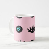 Mug Doodle Fille : Coeurs Des Yeux Sans Couleur. (Devant gauche)