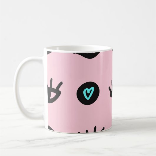 Mug Doodle Fille : Coeurs Des Yeux Sans Couleur. (Gauche)