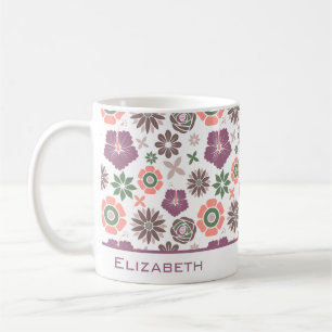 Mug Doodle floral sans couture motif nom personnalisé