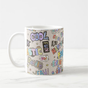 Mug Doodle Lettering Mots Cool amusant main vintage ti
