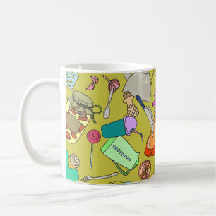 Mug Doodle nourriture et ustensiles, texture transpare