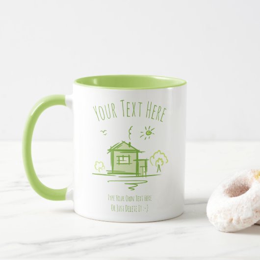 Mug Doodle Paysage Maison. Modèle cadeau immobilier (Avec donut)