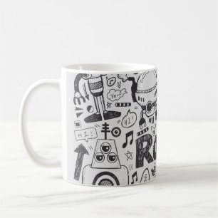 Mug doodle robot élément, illustrateur ligne outils ti
