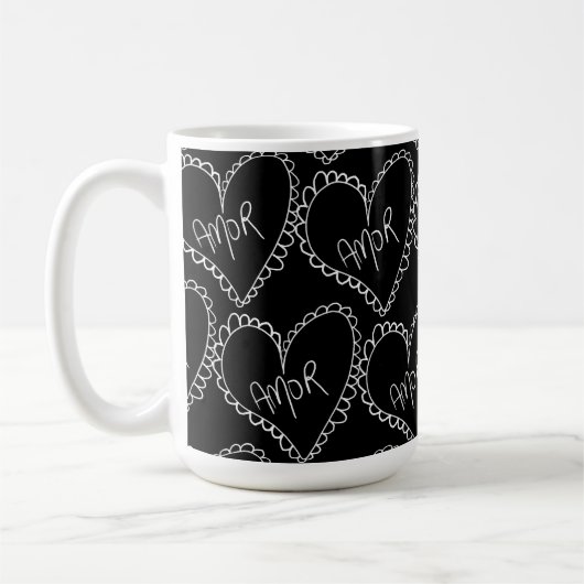 Mug Doodles Black Hearts Saint Valentin Rose (Gauche)