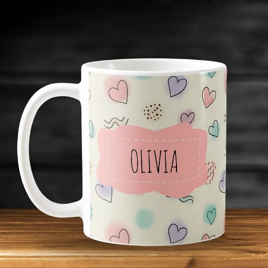 Mug Doodles de coeur, points et lignes ondulées