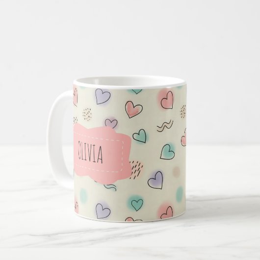 Mug Doodles de coeur, points et lignes ondulées (Devant gauche)