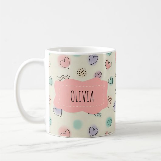 Mug Doodles de coeur, points et lignes ondulées (Gauche)