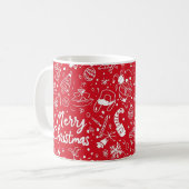 Mug Doodles de Noël Rouge Joyeux Noël (Devant gauche)
