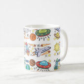 Mug Doodles D'Espace Extérieur Dessinés À La Main. Vin (Devant droit)