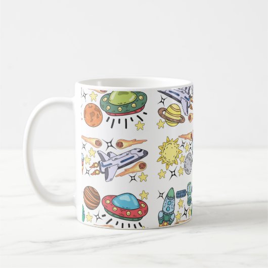 Mug Doodles D'Espace Extérieur Dessinés À La Main. Vin (Gauche)