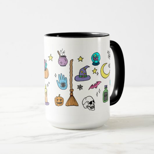 Mug Doodles d'Halloween Éffrayant (Devant droit)