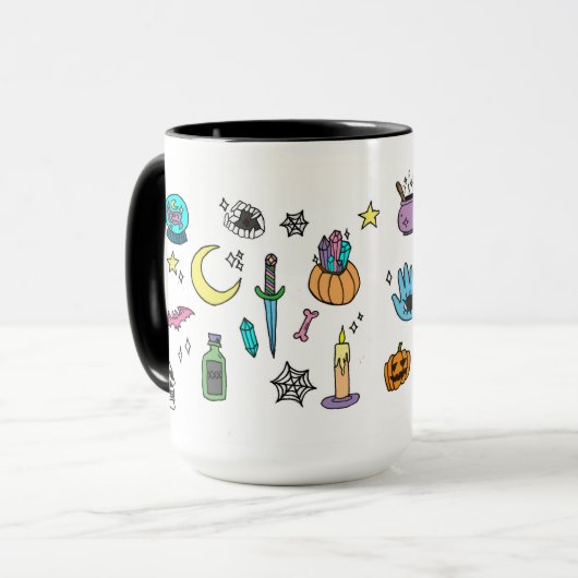 Mug Doodles d'Halloween Éffrayant (Devant gauche)