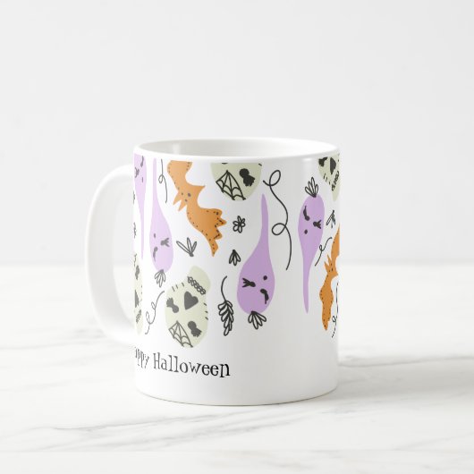 Mug Doodles d'Halloween mignonette Citrouille chat crâ (Devant gauche)