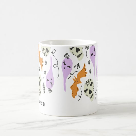 Mug Doodles d'Halloween mignonette Citrouille chat crâ (Centre)