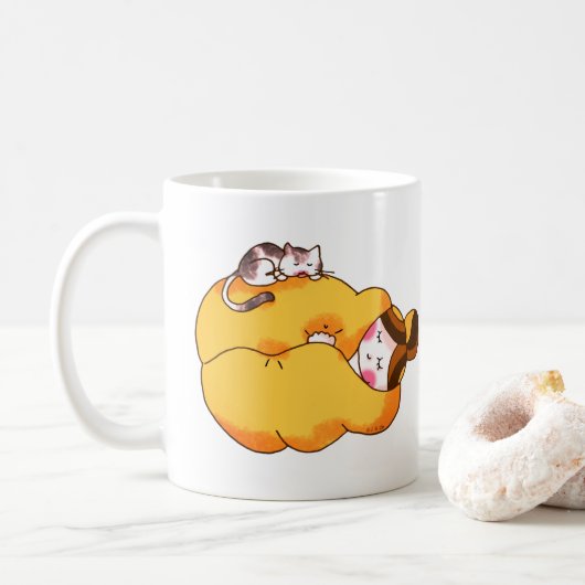 Mug Dormir la fille avec chat confortable (Avec donut)