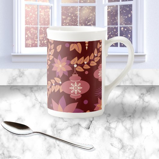 Mug d'ornement de Noël rose et rouge