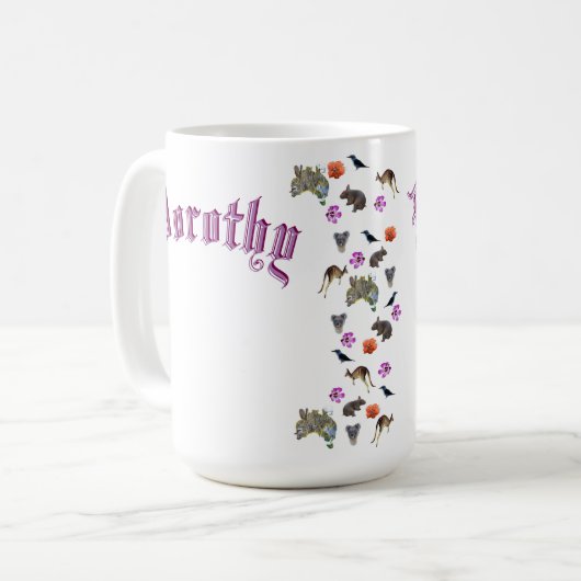 Mug Dorothy, Nom avec faune australienne, (Devant gauche)