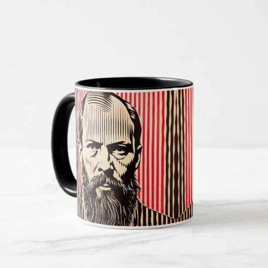 Mug Dostoevsky dans le style d'illusion optique BAUHAU (Devant gauche)