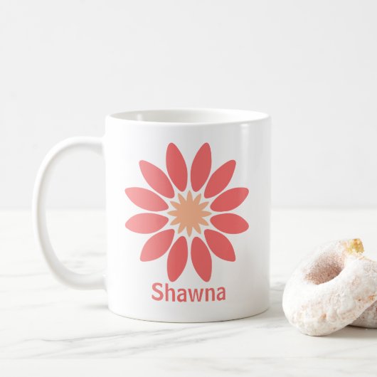 Mug Double-Sided Custom Text and Stylized Coral Daisy (Avec donut)