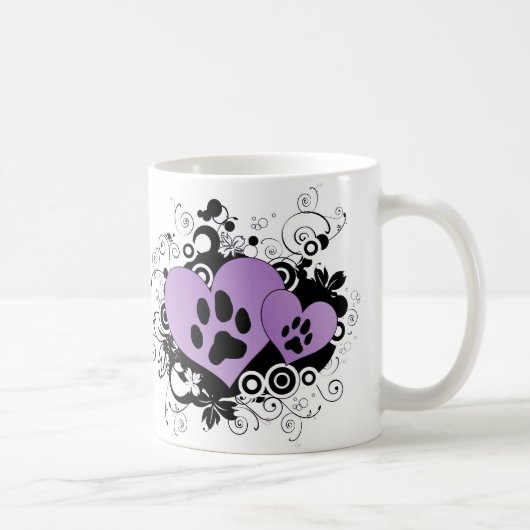 Mug Doubles coeurs de Valentine de patte - pourpre (Droite)