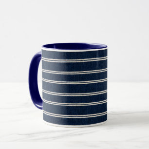 Mug Doubles Rayures Bleu Nuit Aspect Tissage Ivoire