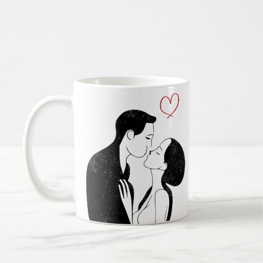 Mug Douce Doodle Amour Coeur Romantique Couple Kiss (Gauche)