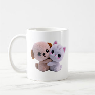 Mug Douce Étreinte de Chiot et Chat