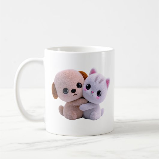 Mug Douce Étreinte de Chiot et Chat (Gauche)