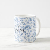 Mug Douche de Mariage Florale Bleue Romantique (Devant droit)